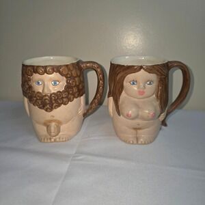 Vintage 1970s Nude Couple Ceramic Mugs | Cheeky Novelty Man Woman Coffee Cups"